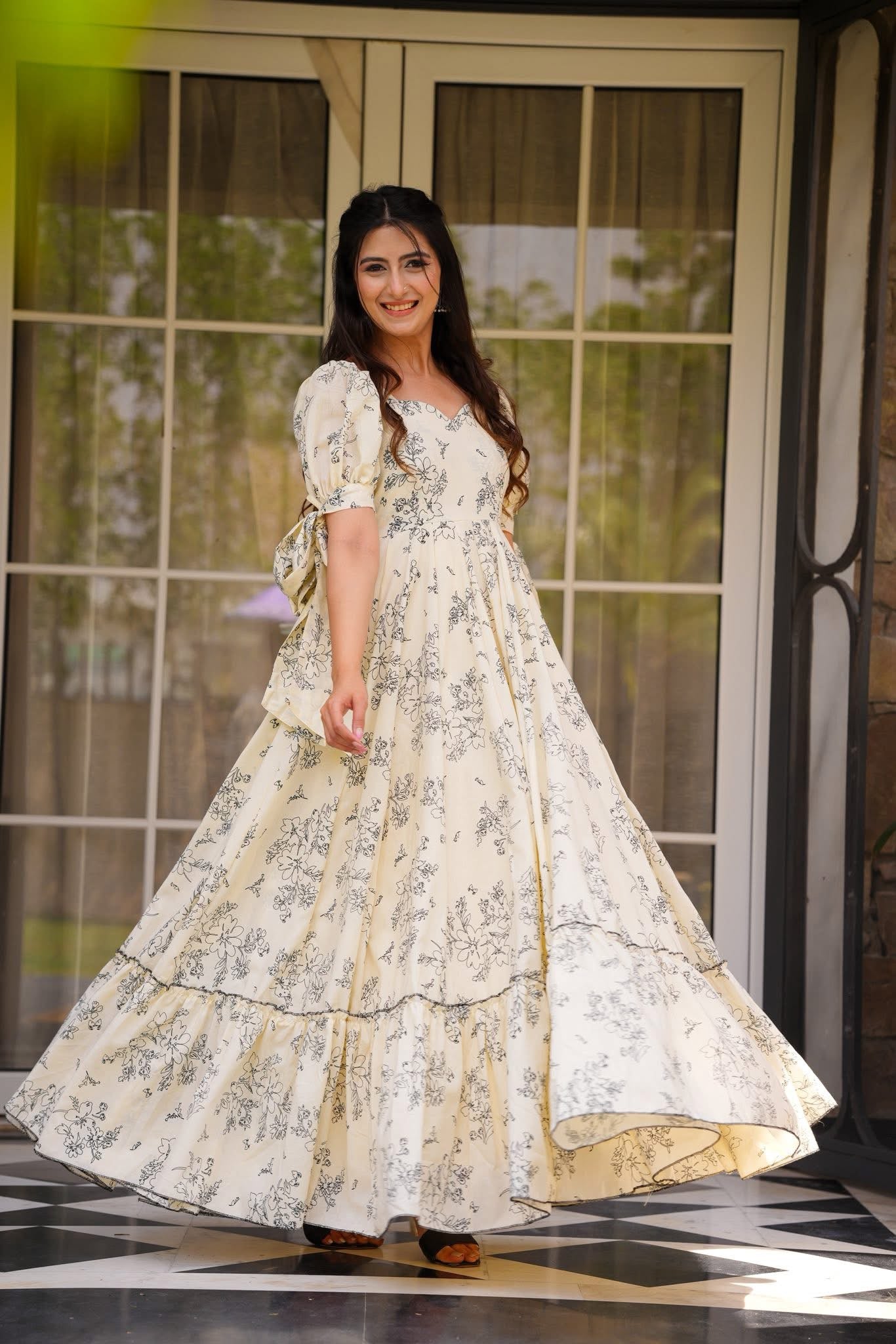 Cream Poly Rayon Readymade Western Gown