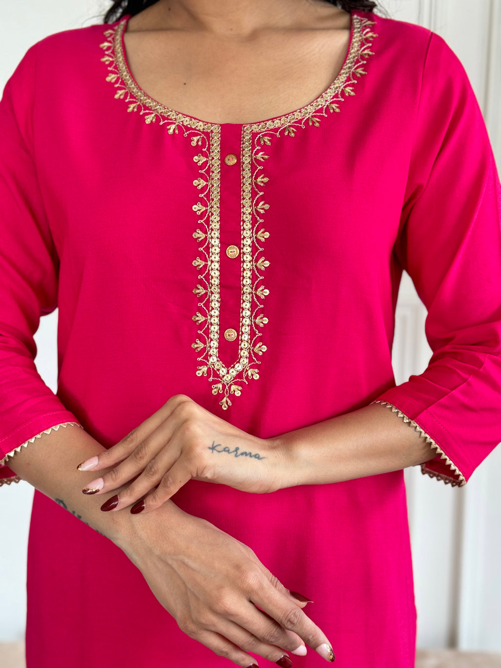 Pink Premium Viscose Slik Embroidered Kurta Set with Dupatta