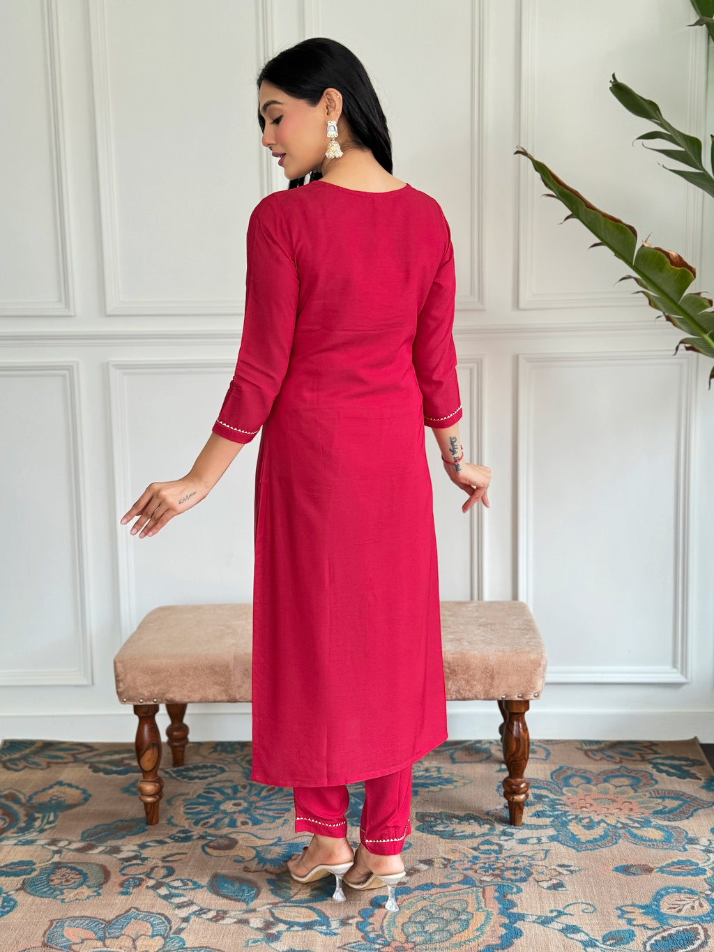 Red Premium Rayon Embroidered Kurta Set with Dupatta