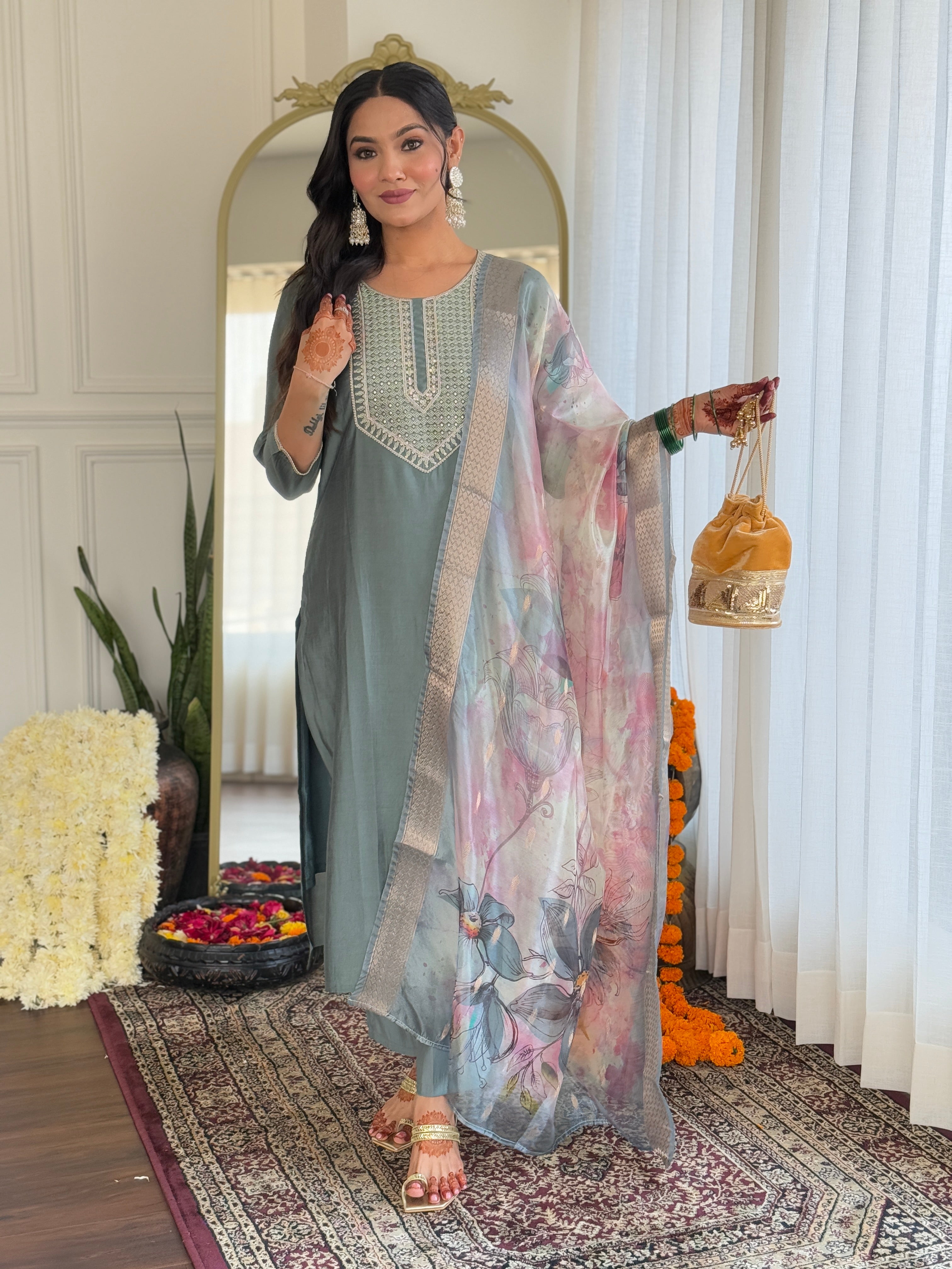 Pista Premium BSY Viscose Embroidered Kurta Set with Dupatta