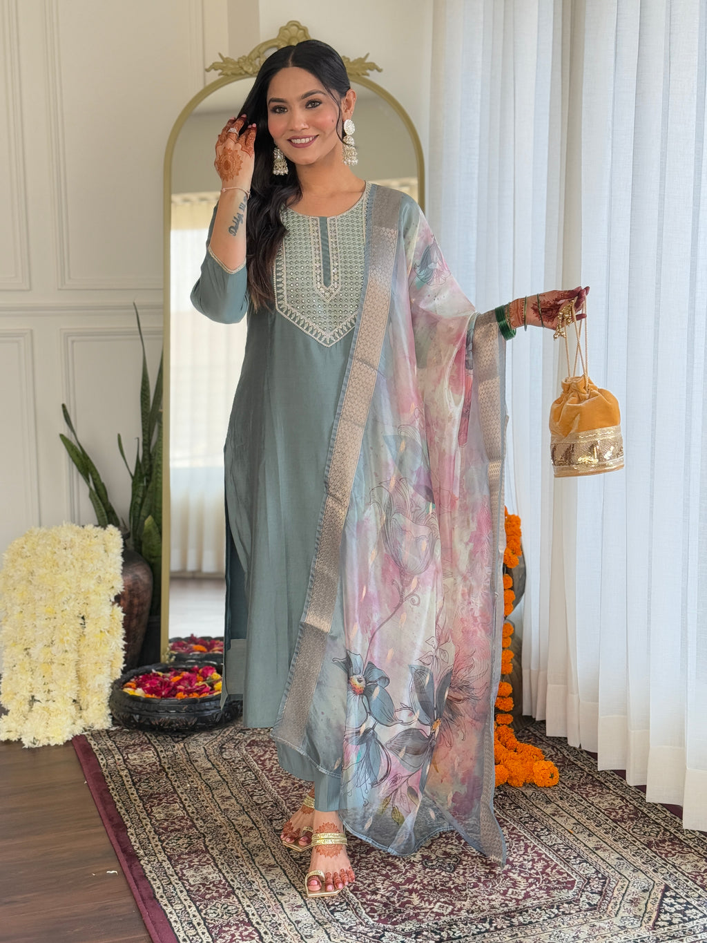 Pista Premium BSY Viscose Embroidered Kurta Set with Dupatta