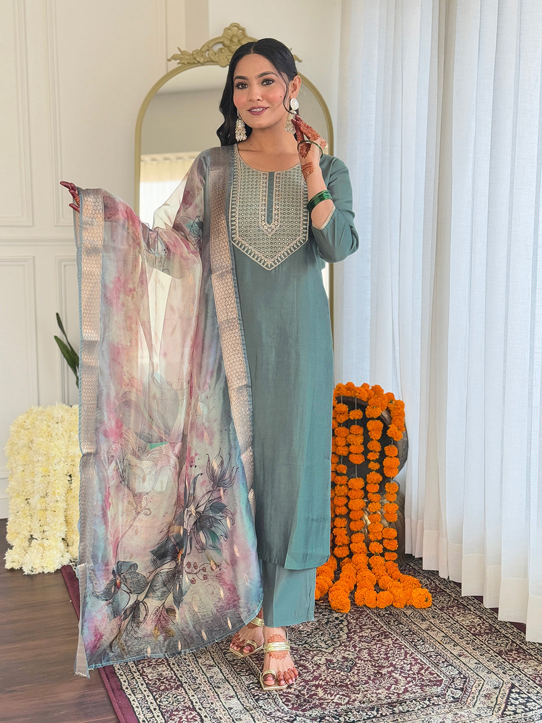 Pista Premium BSY Viscose Embroidered Kurta Set with Dupatta