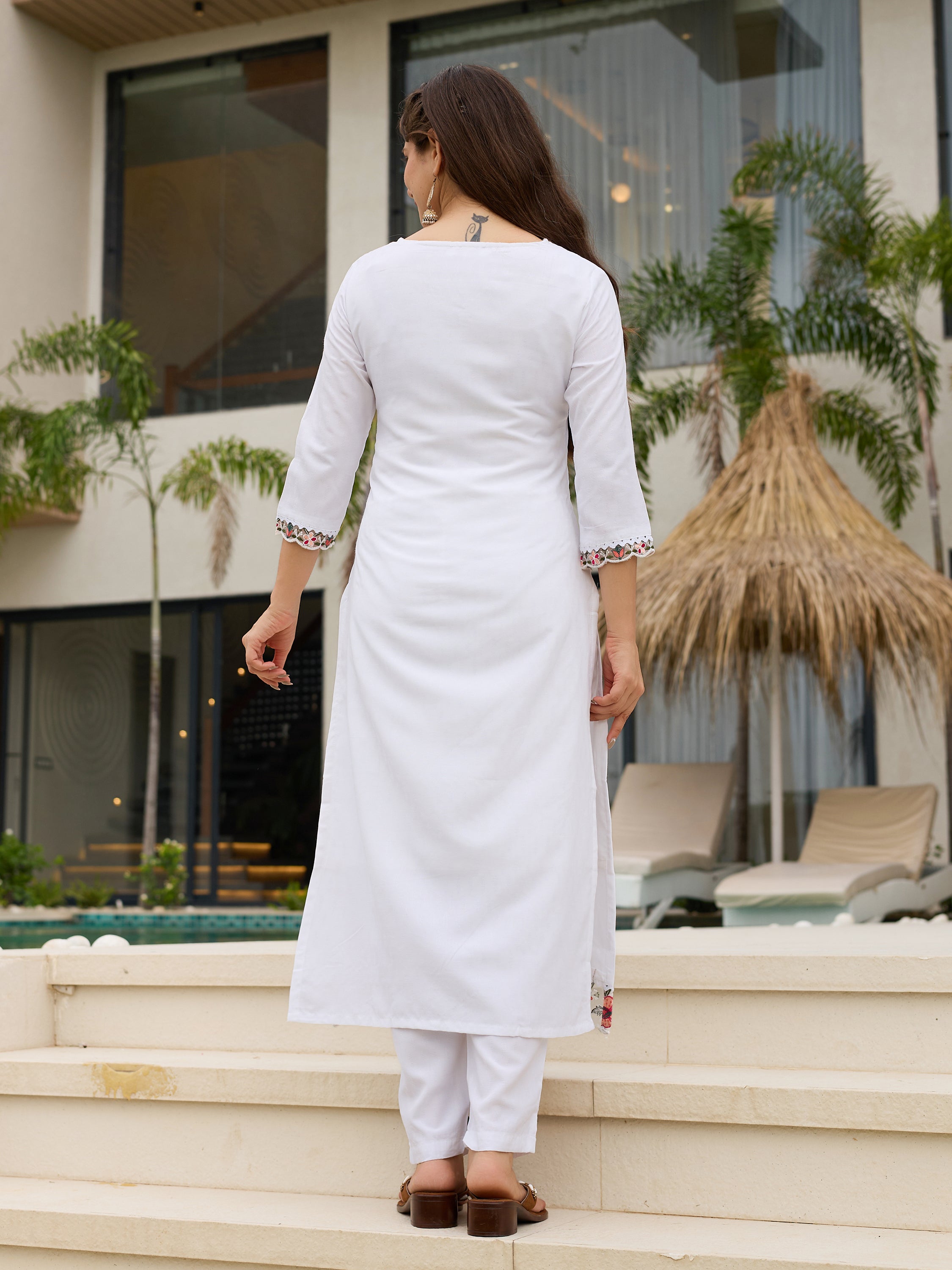White Premium Viscose Cotton Lining Embroidered Kurta Set with Dupatta