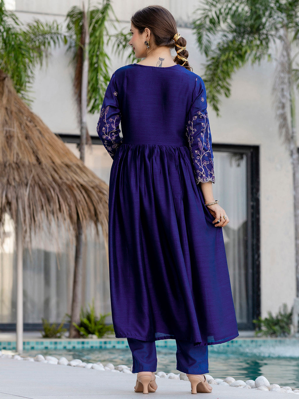 Royal Purple Embroidered Kurta Set | Vichitra Silk Dupatta