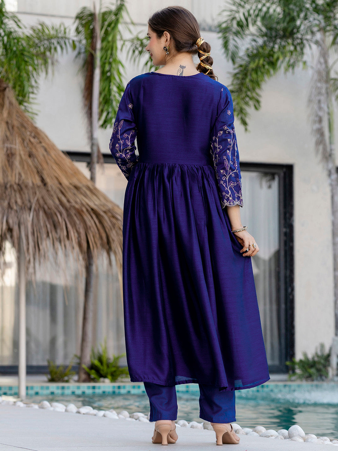 Royal Purple Embroidered Kurta Set | Vichitra Silk Dupatta