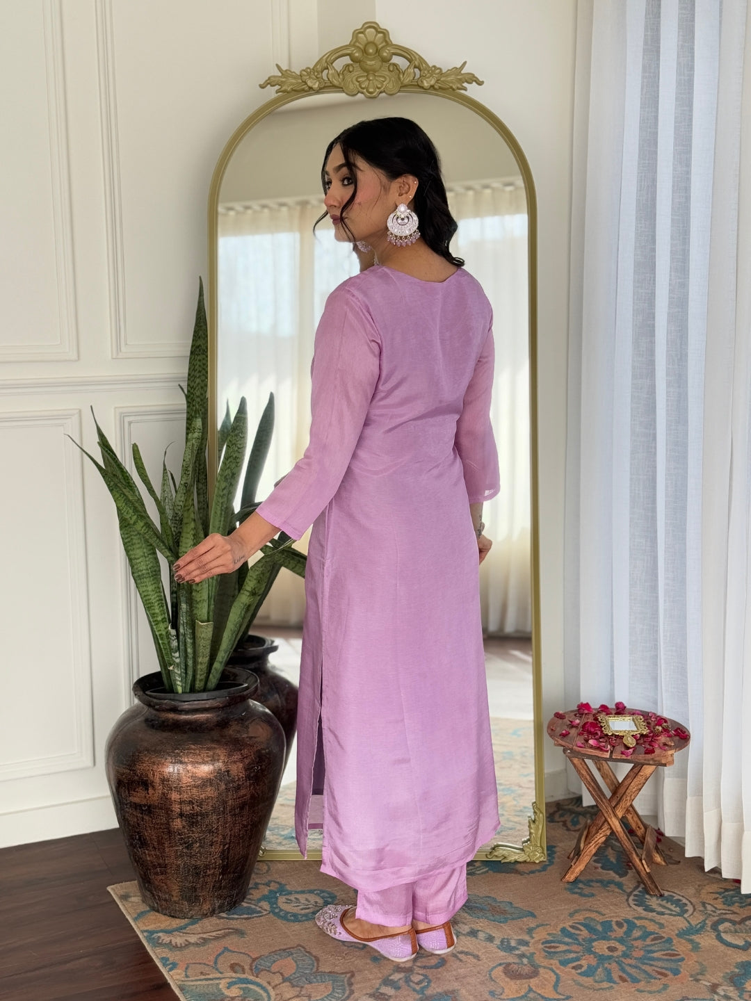 Lavender Premium Rayon Embroidered Kurta Set with Dupatta