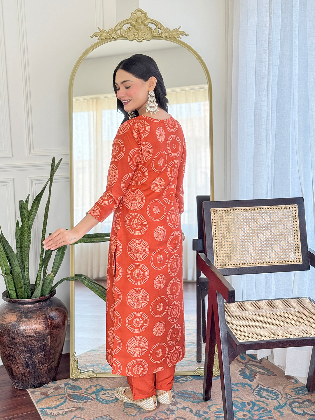 Orange Premium Rayon Embroidered Kurta Set with Dupatta