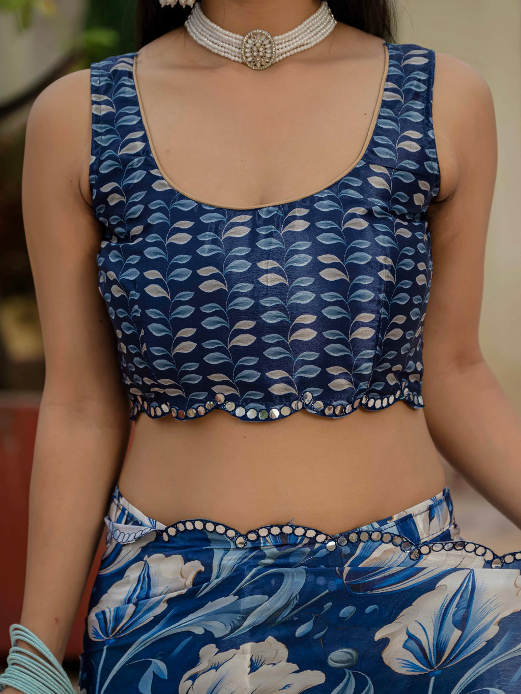 Ready to Wear Deep Royal Blue Heavy Chinnon Printed Saree