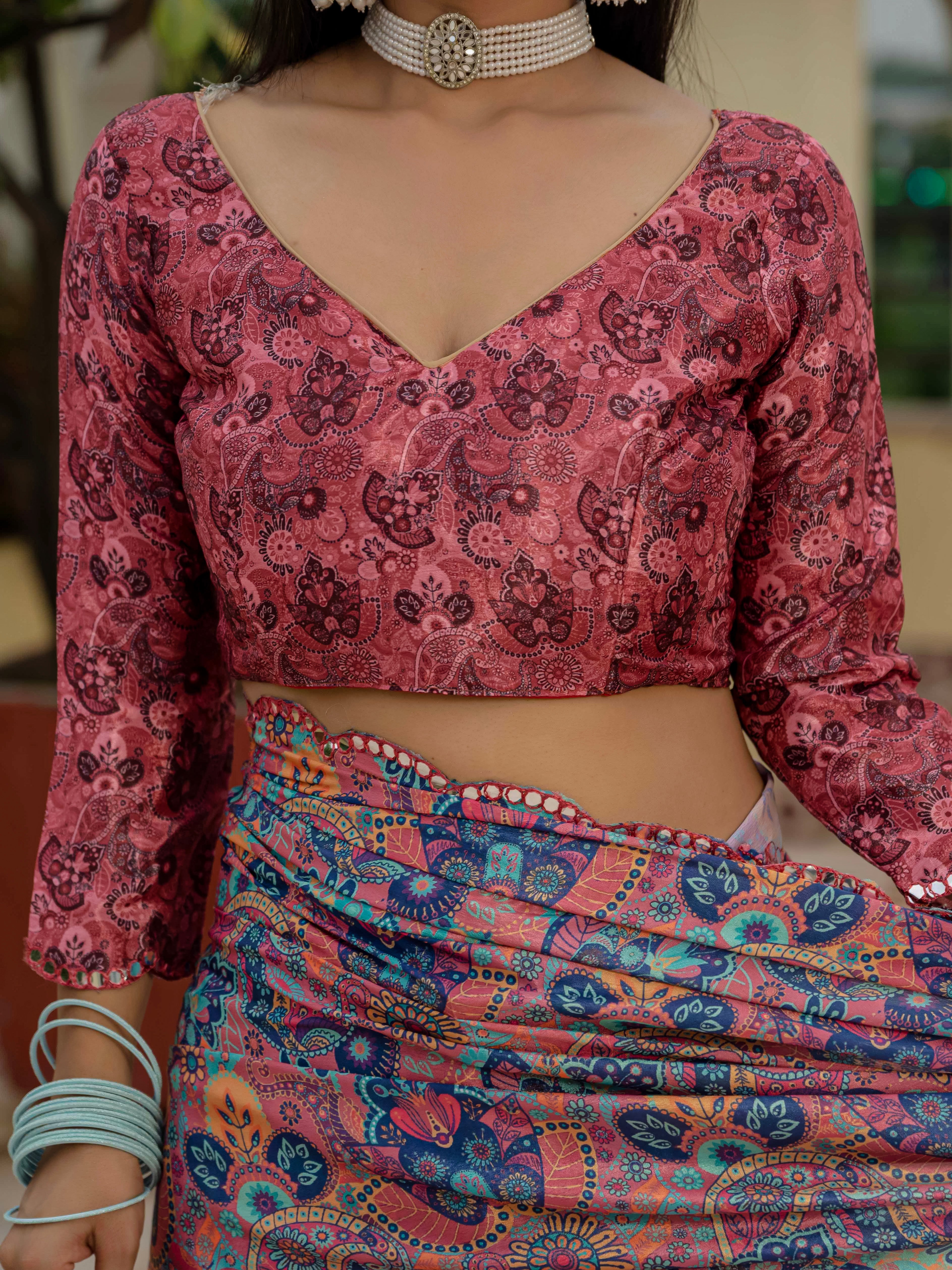 Ready to Wear Dusty Rose Heavy Chinnon Printed Saree