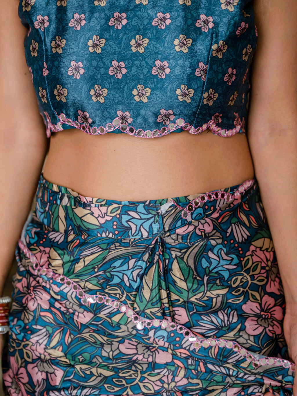 Ready to Wear Peacock Blue Heavy Chinnon Printed Saree