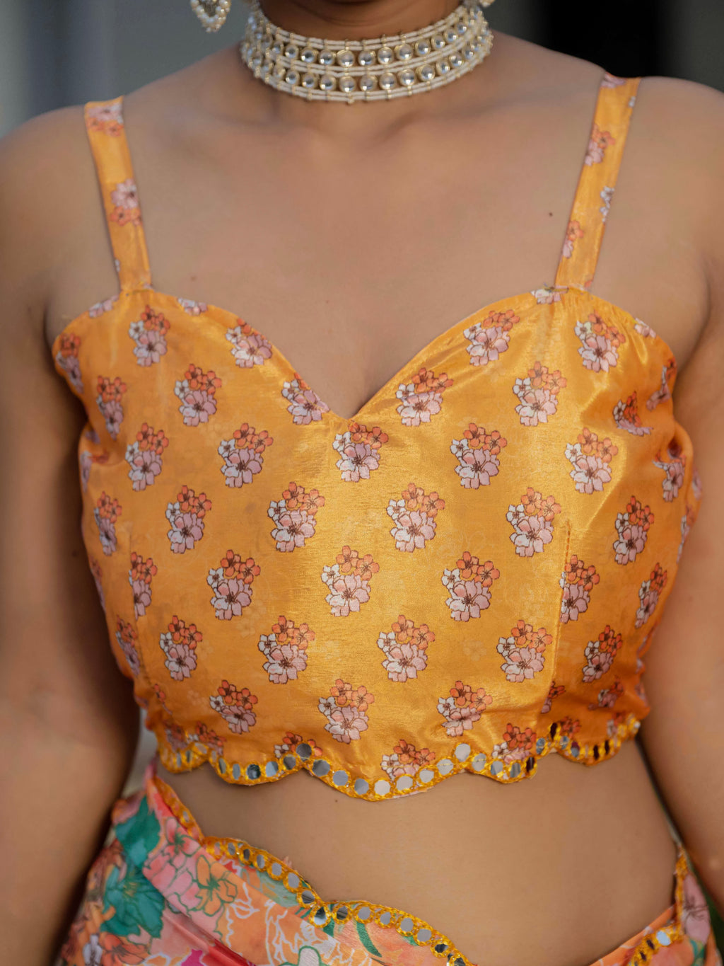 Ready to Wear Soft Orange Heavy Chinnon Printed Saree