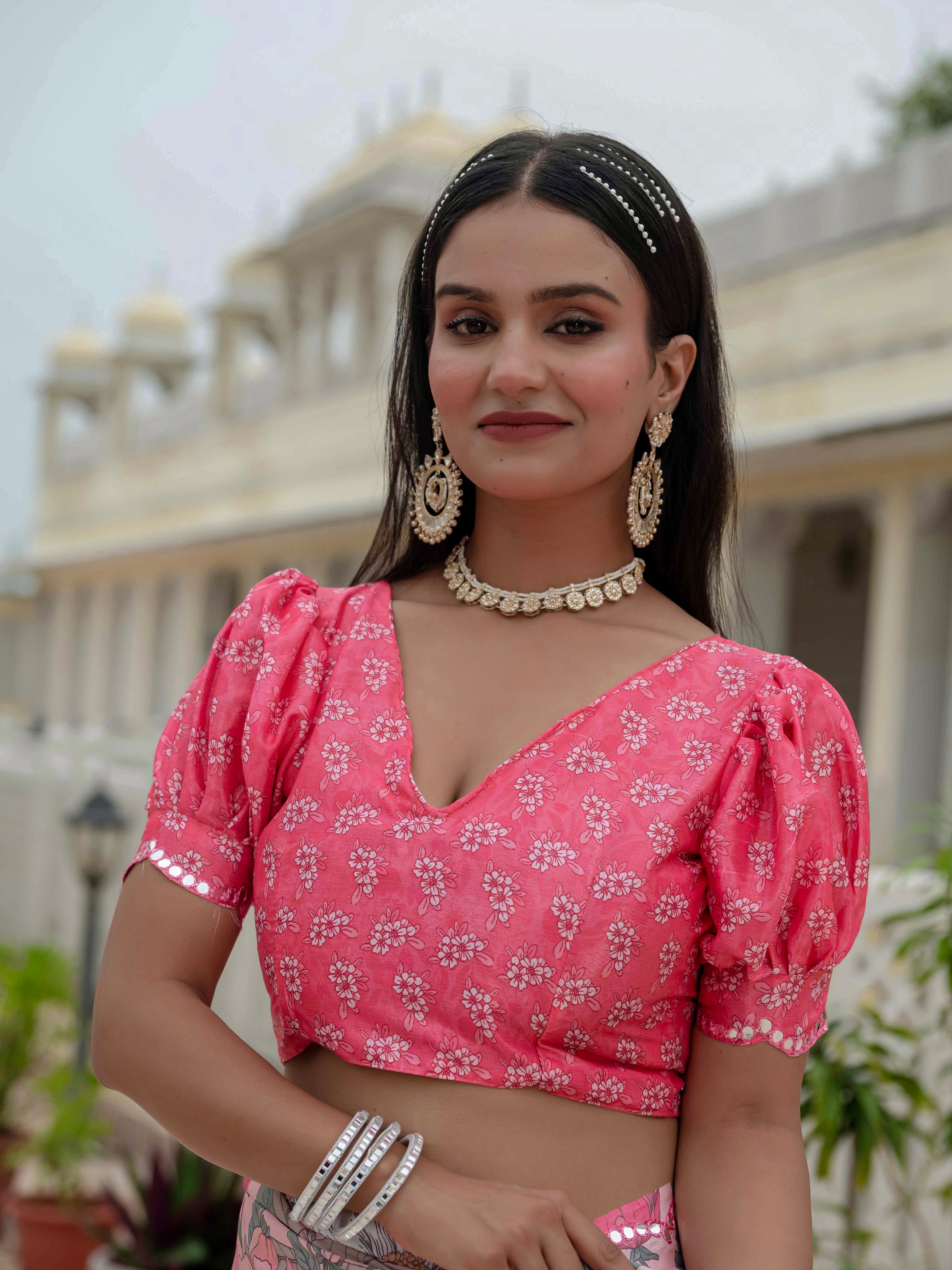 Ready to Wear Pastel Rose Heavy Chinnon Printed Saree