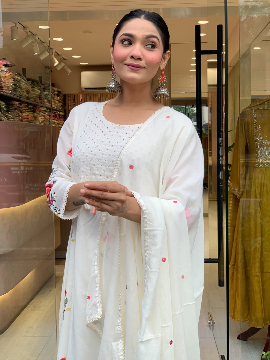 Off White Embroidered Chanderi Silk Kurta Set