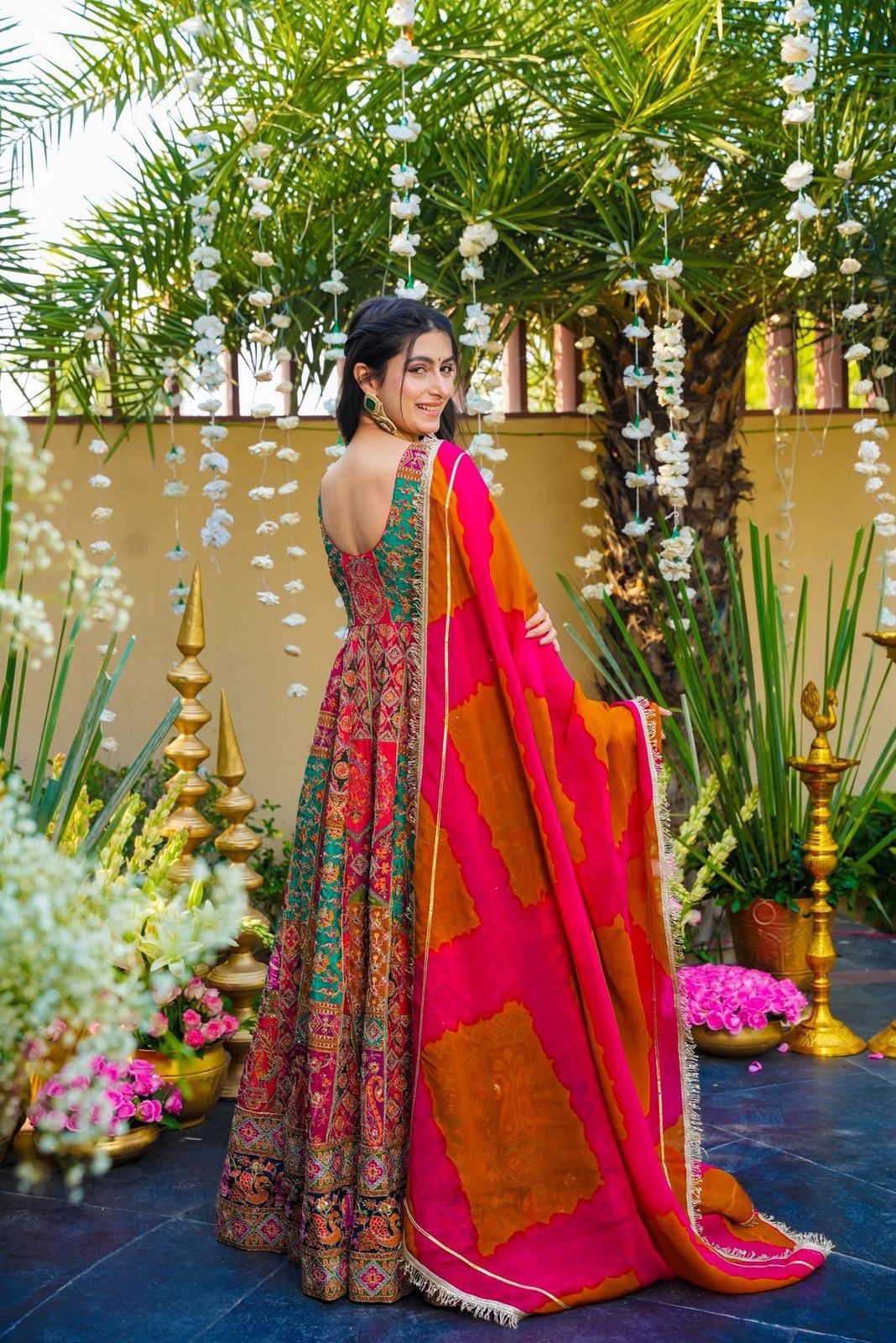 Red Jimmy Organza Silk Anarkali Gown with Dupatta