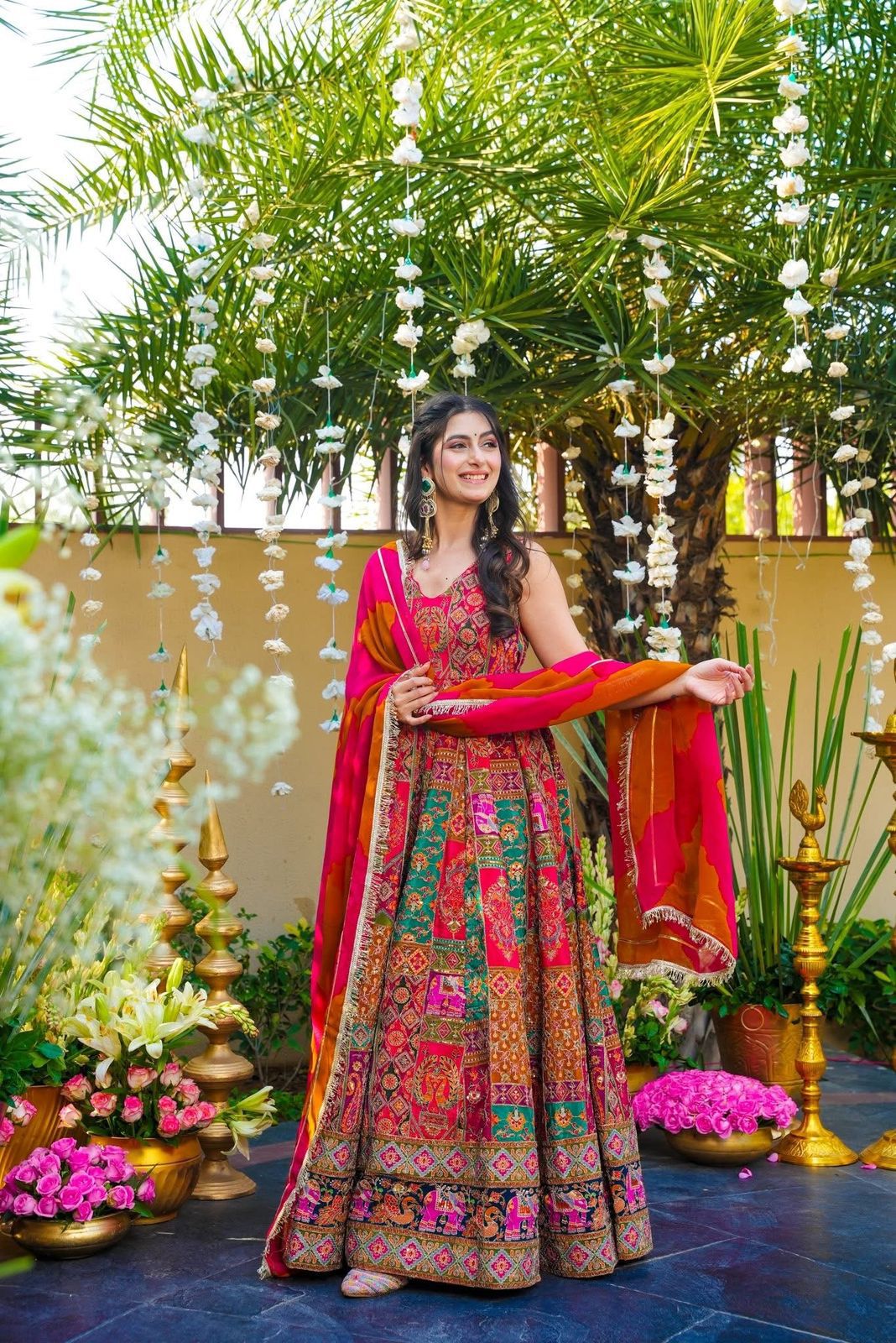 Red Jimmy Organza Silk Anarkali Gown with Dupatta