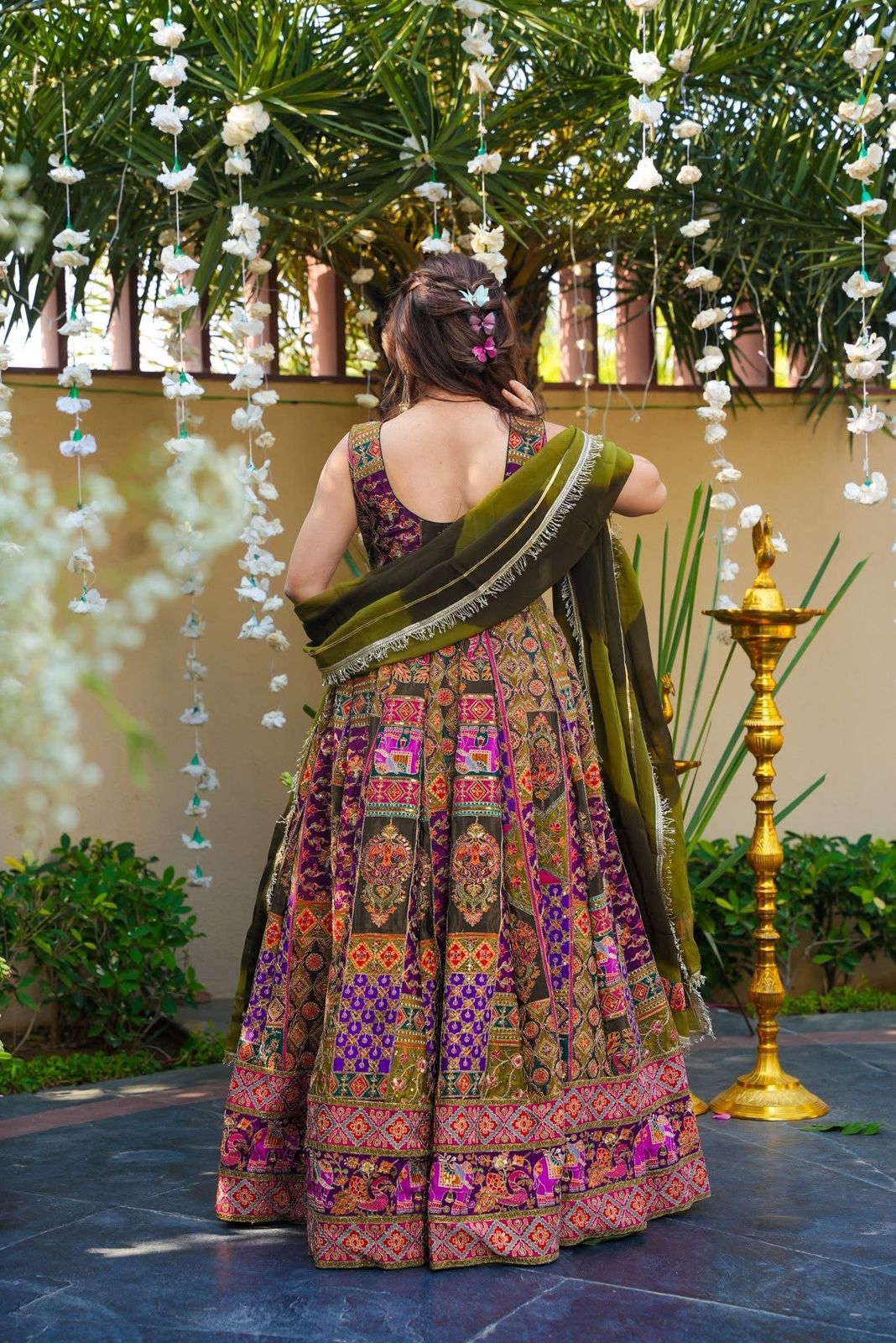 Green Digital Printed Jimmy Organza Silk Anarkali Gown