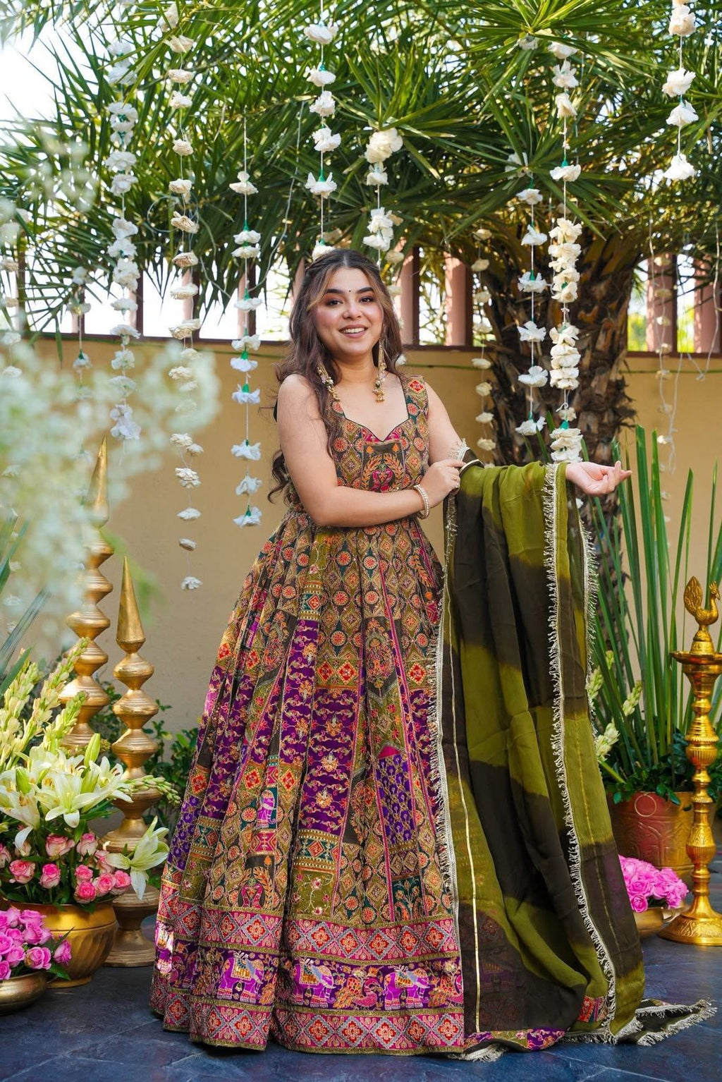 Green Digital Printed Jimmy Organza Silk Anarkali Gown
