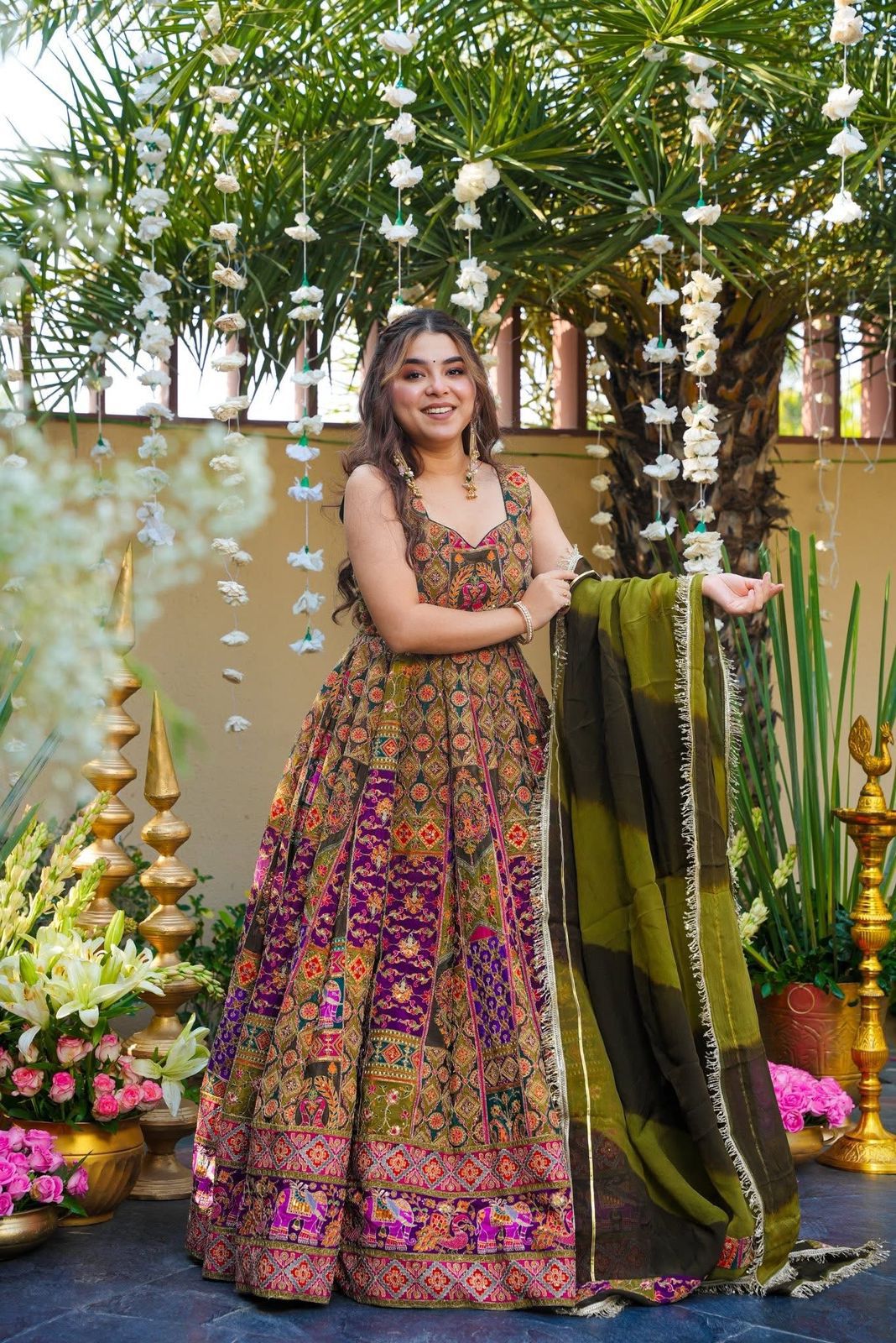Green Digital Printed Jimmy Organza Silk Anarkali Gown