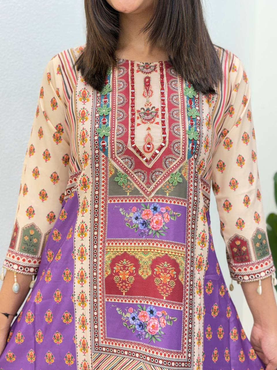Royal Purple Printed Pure Chinon Kurta Plazo Dupatta Set