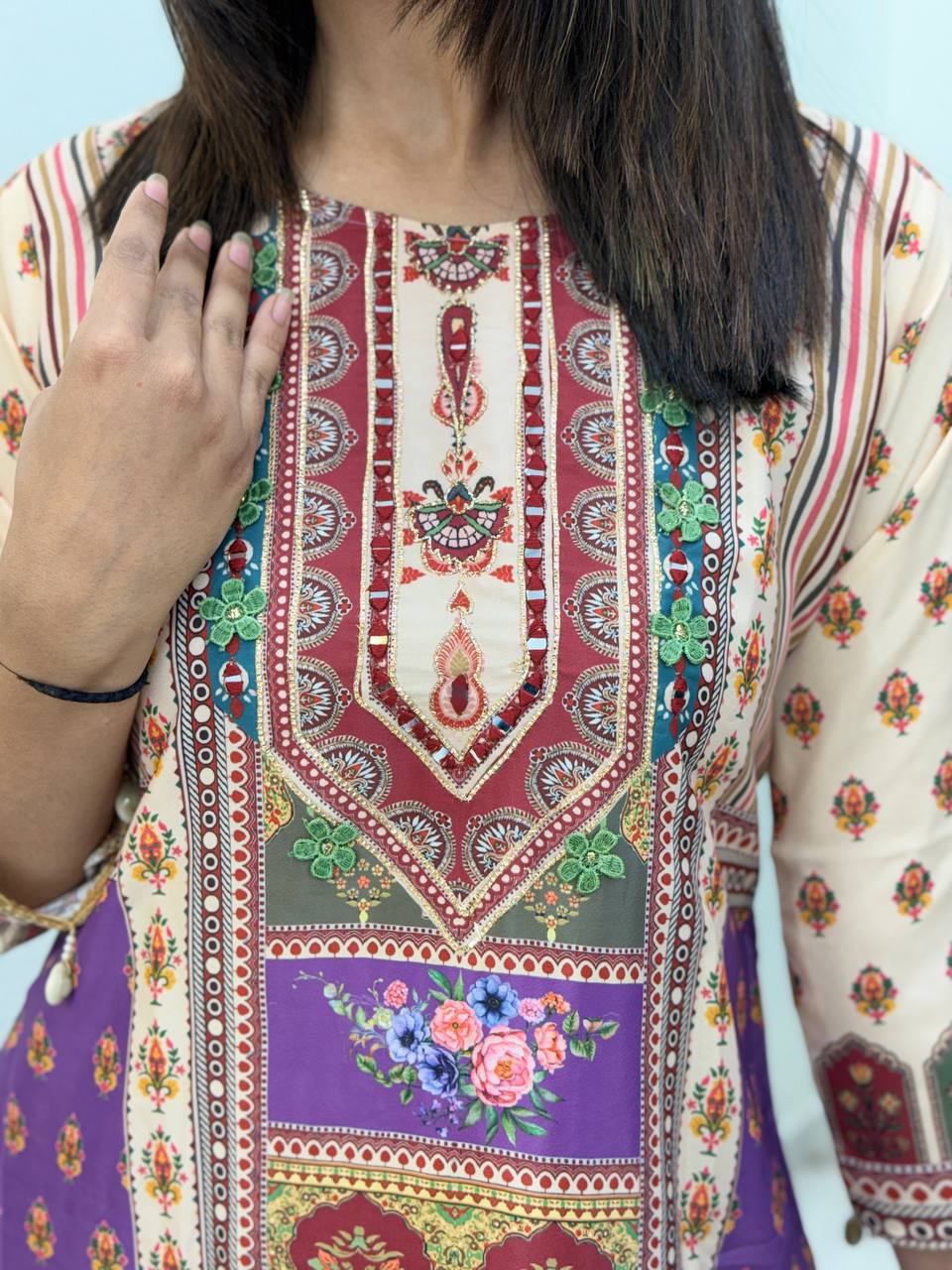 Royal Purple Printed Pure Chinon Kurta Plazo Dupatta Set