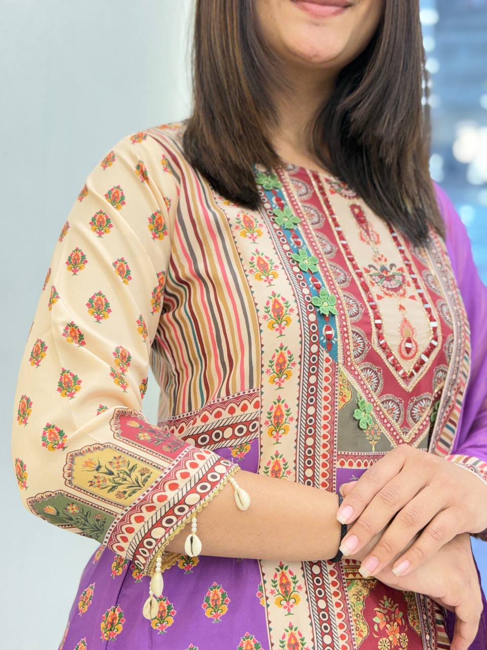 Royal Purple Printed Pure Chinon Kurta Plazo Dupatta Set