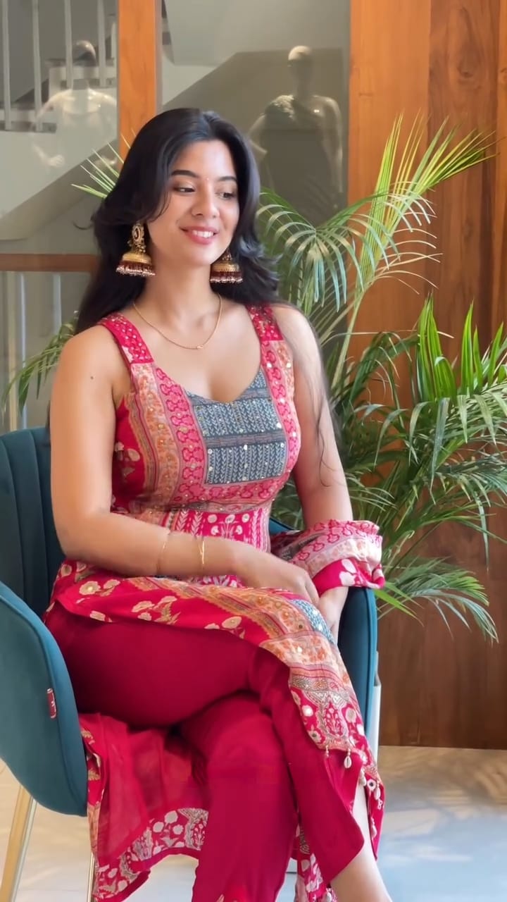 Rani Pink Maslin Mirror Work Kurta Set with Dupatta