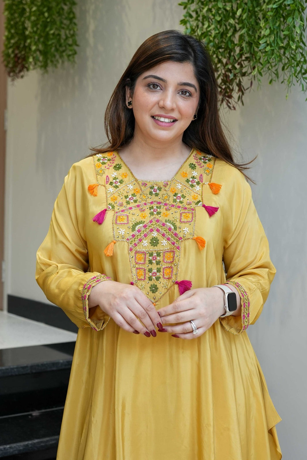 Pink Embroidered French Crepe Kurta Palazzo Set