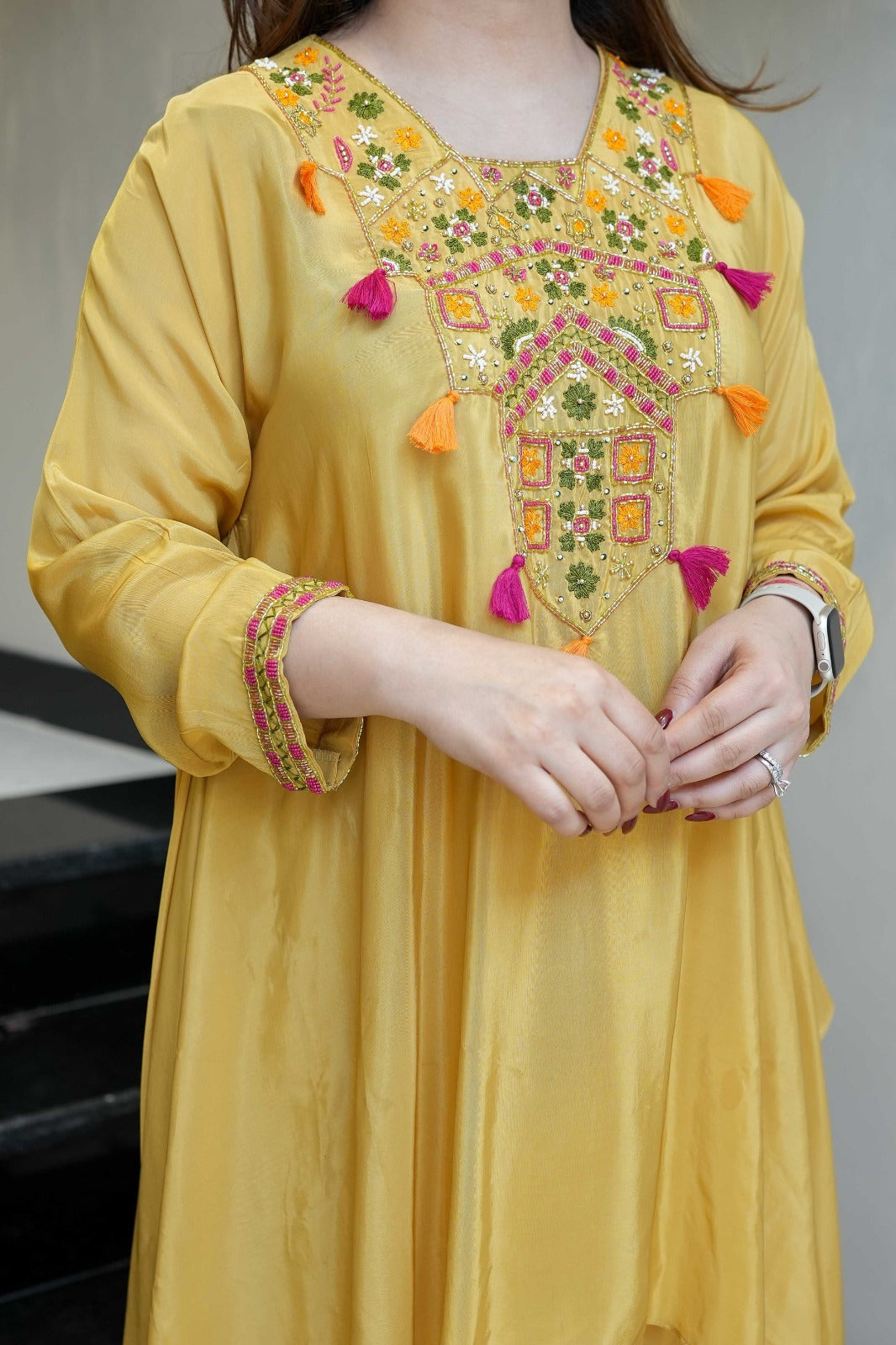 Pink Embroidered French Crepe Kurta Palazzo Set