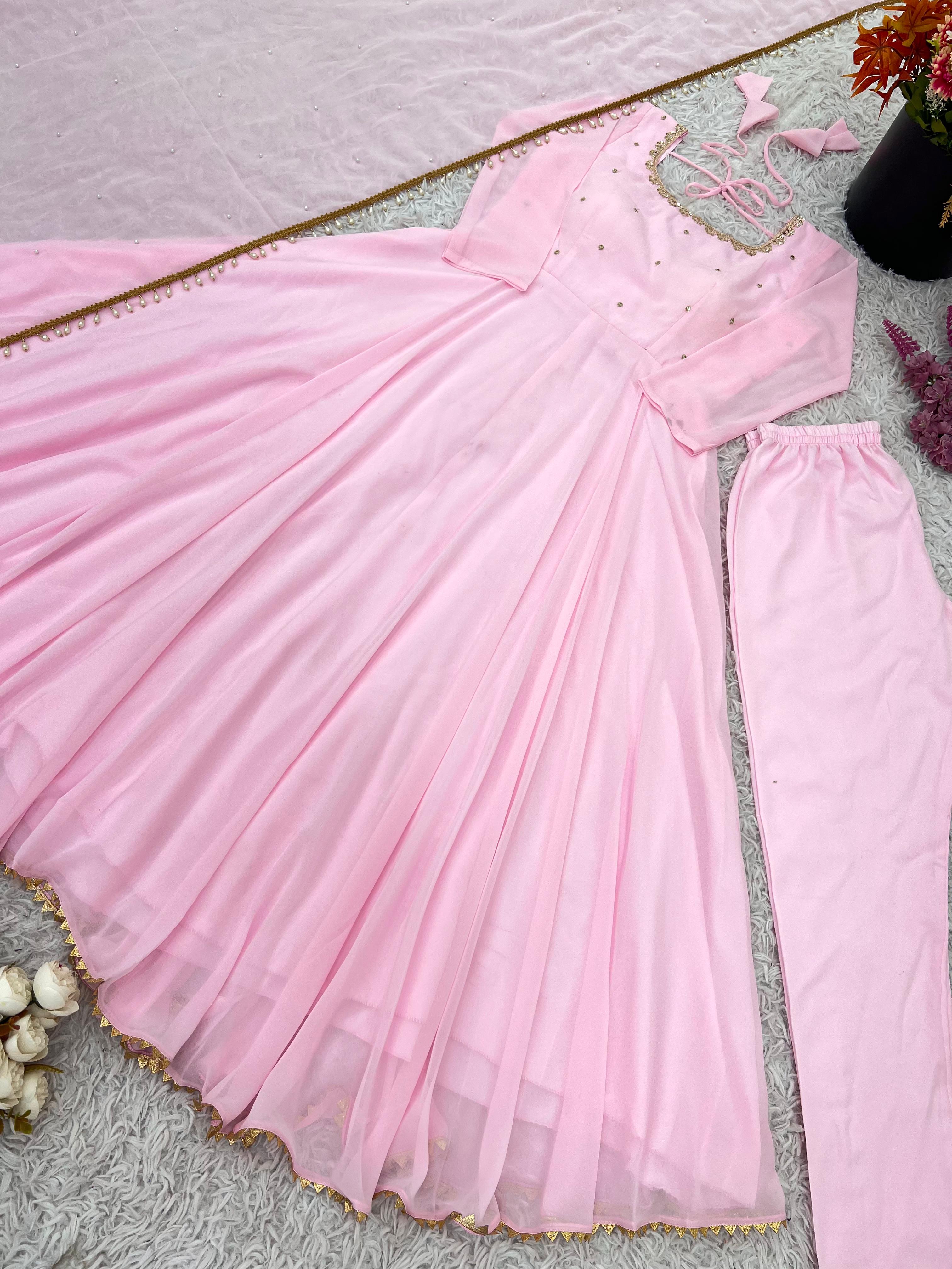 Pink Faux Georgette Anarkali Kurta Set with Dupatta