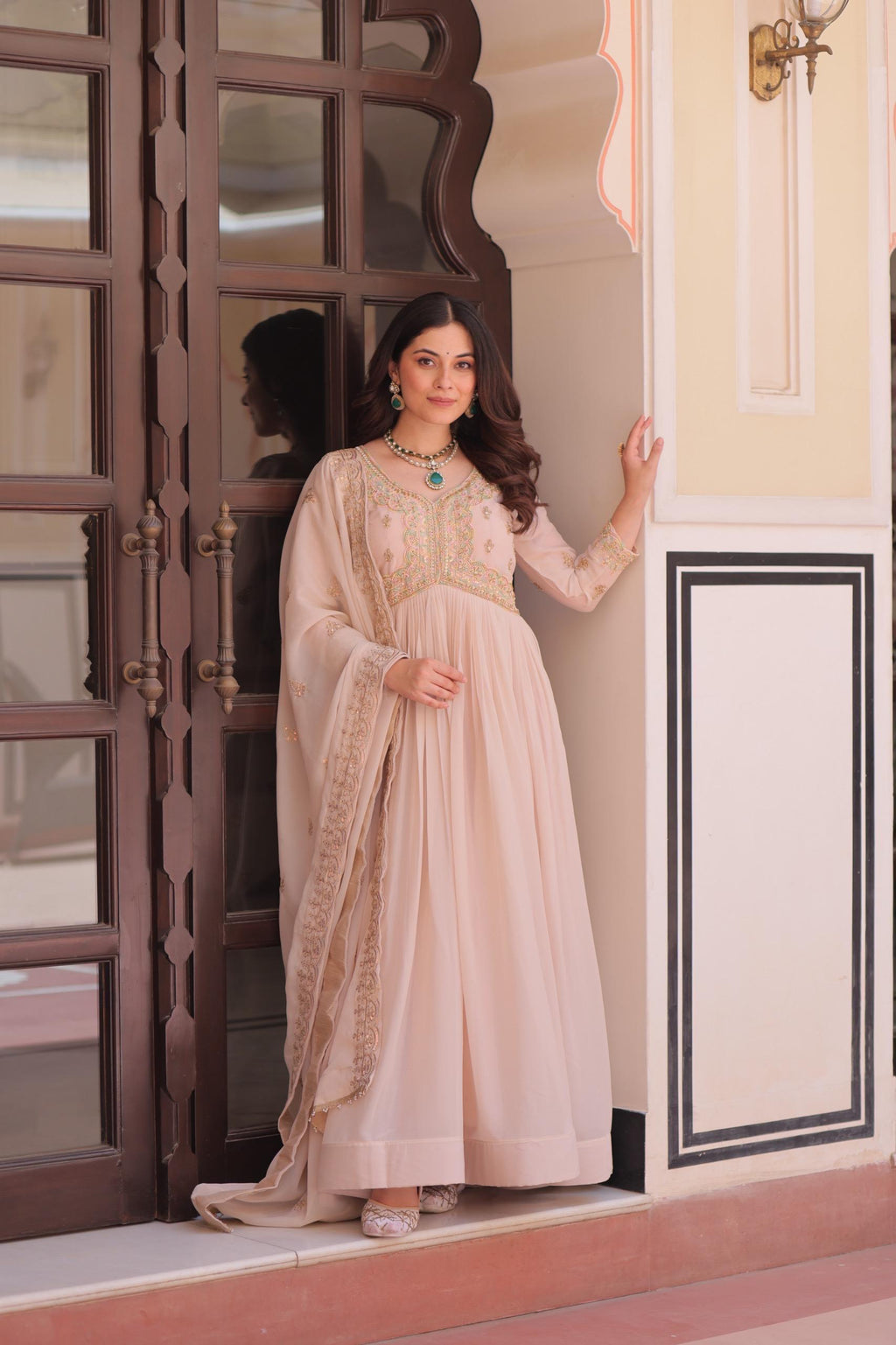 Pista Star Georgette Embroidered Gown with Sequins & Dupatta