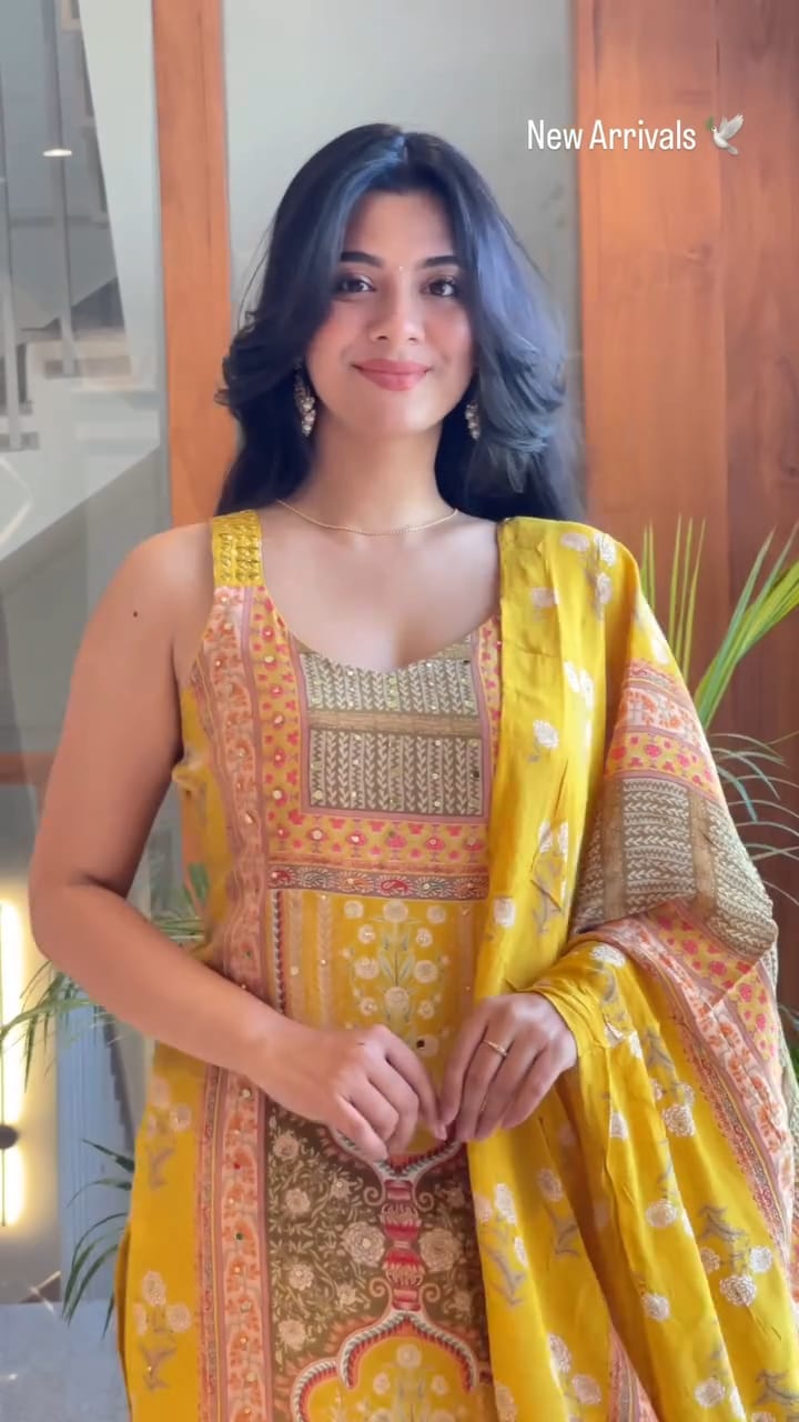 Rani Pink Maslin Mirror Work Kurta Set with Dupatta