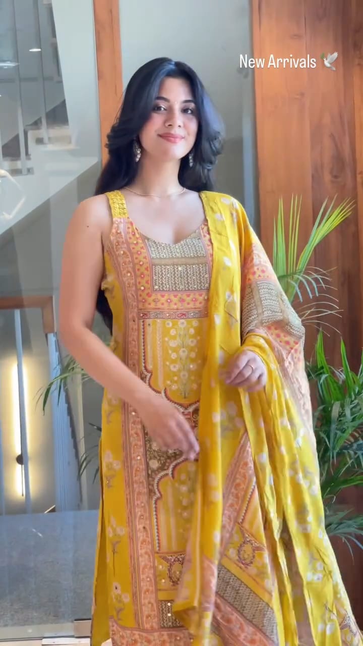 Rani Pink Maslin Mirror Work Kurta Set with Dupatta