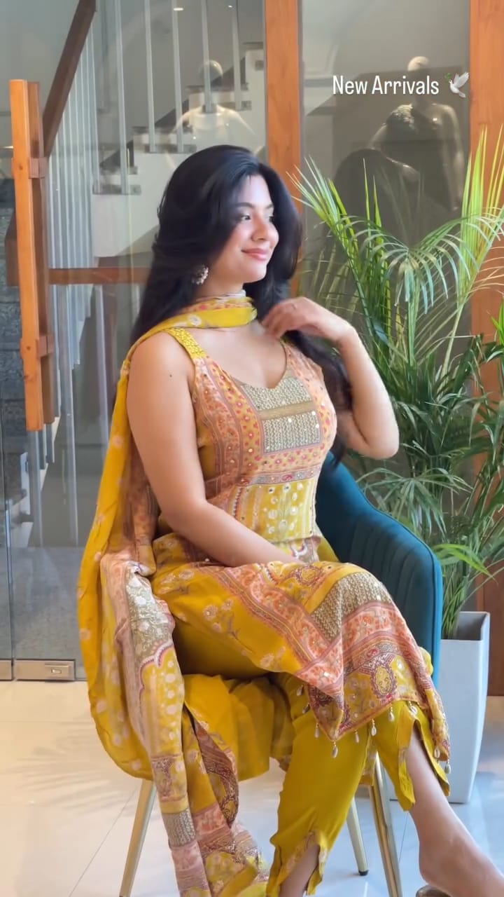 Rani Pink Maslin Mirror Work Kurta Set with Dupatta