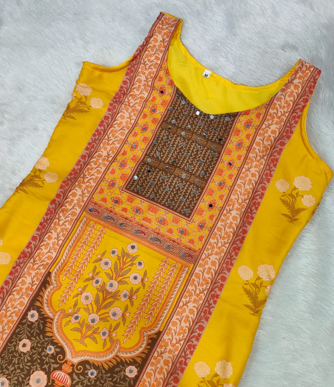 Rani Pink Maslin Mirror Work Kurta Set with Dupatta