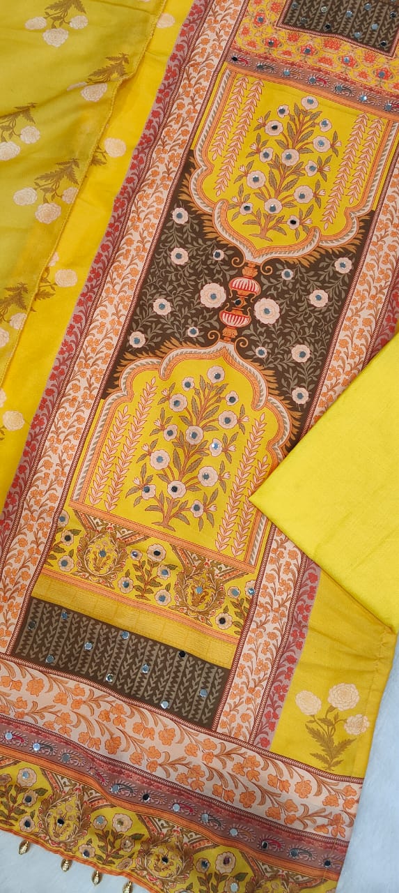 Rani Pink Maslin Mirror Work Kurta Set with Dupatta