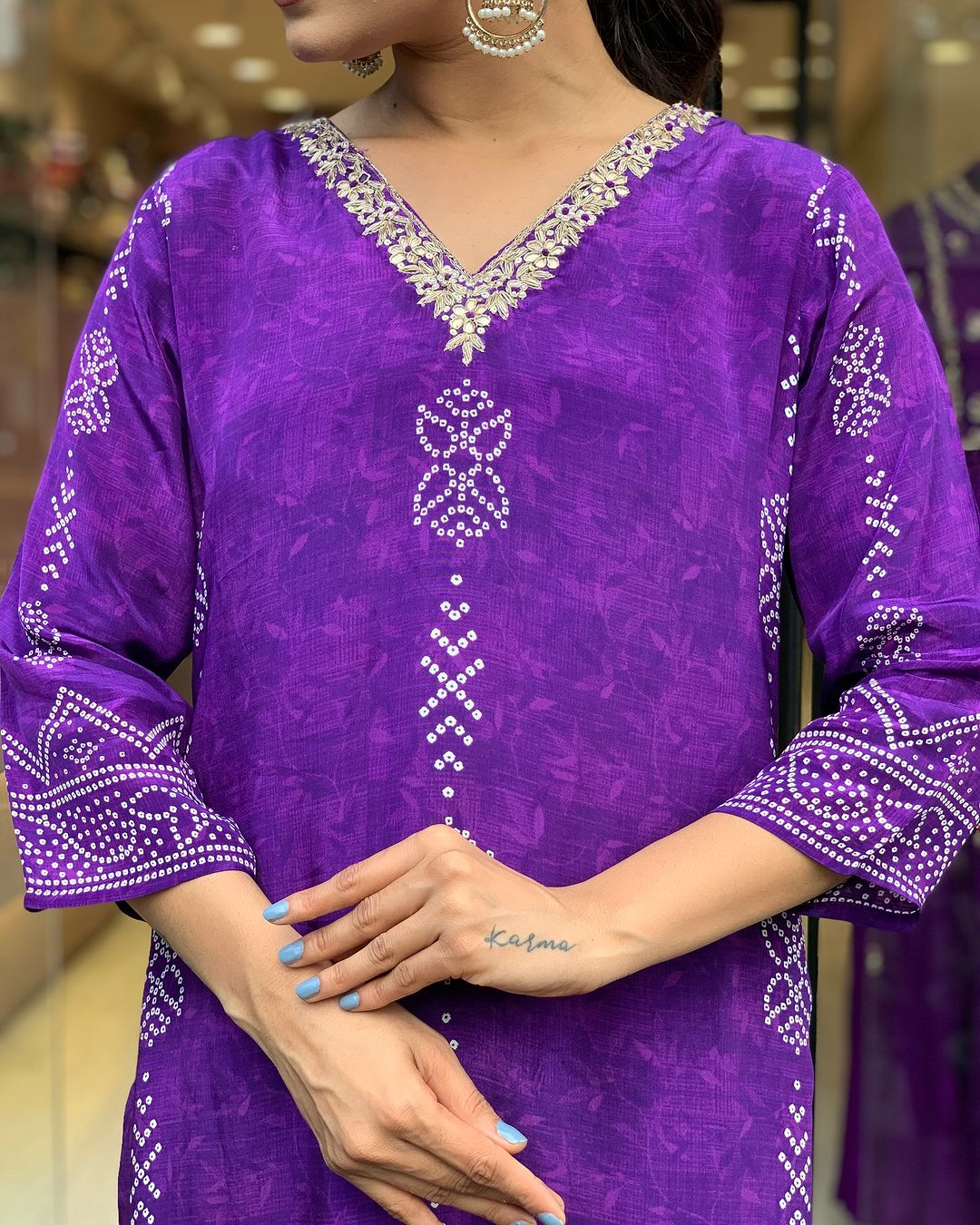 Royal Purple Embroidered Kurta Set | French Crepe with Chinon Dupatta