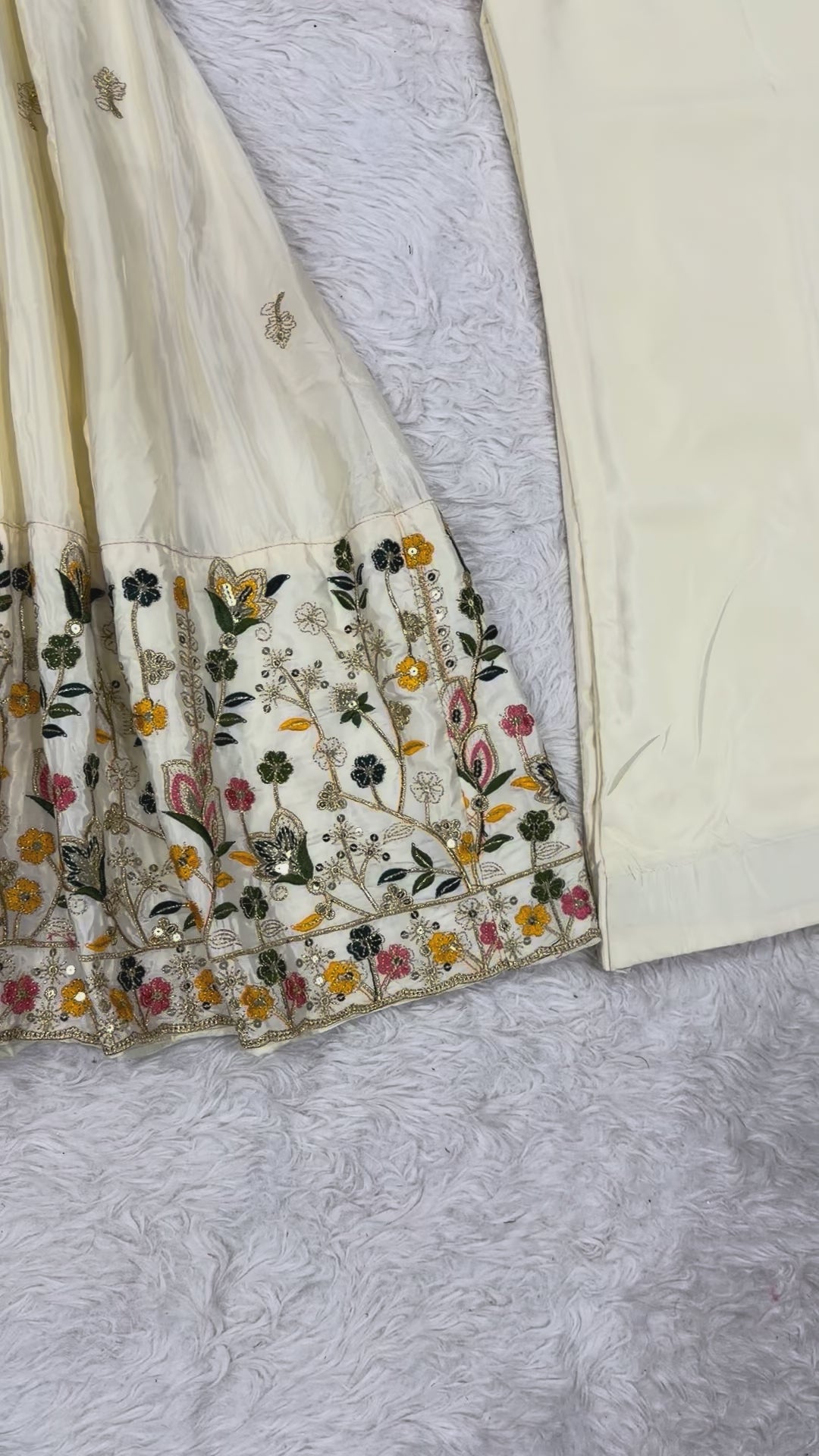 Ivory Cream Heavy Crepe Silk Designer Anarkali Suit with Palazzo & Dupatta